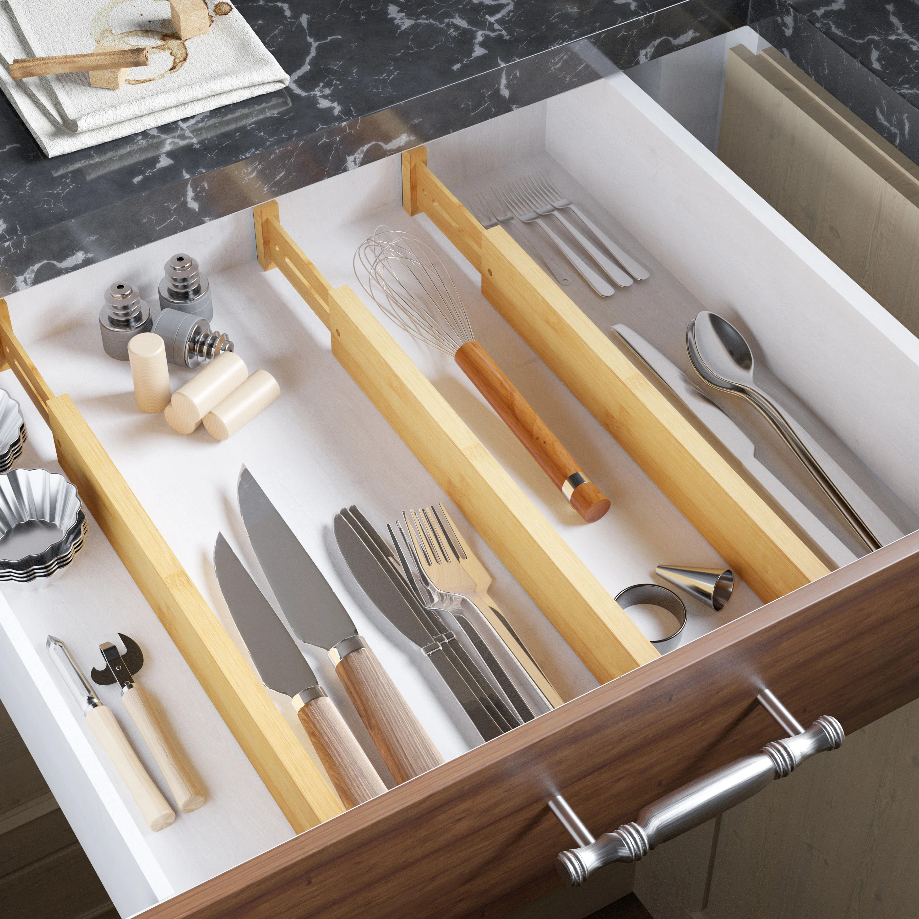 Bamboo Drawer Dividers with Labels, Adjustable Kitchen and Home Drawer Organizers, 6 Dividers | Wayfair North America