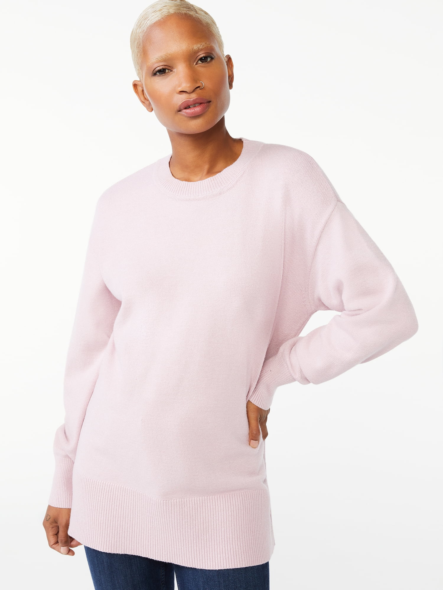 Free Assembly Women's Crewneck Tunic Sweater with Long Sleeves - Walmart.com | Walmart (US)