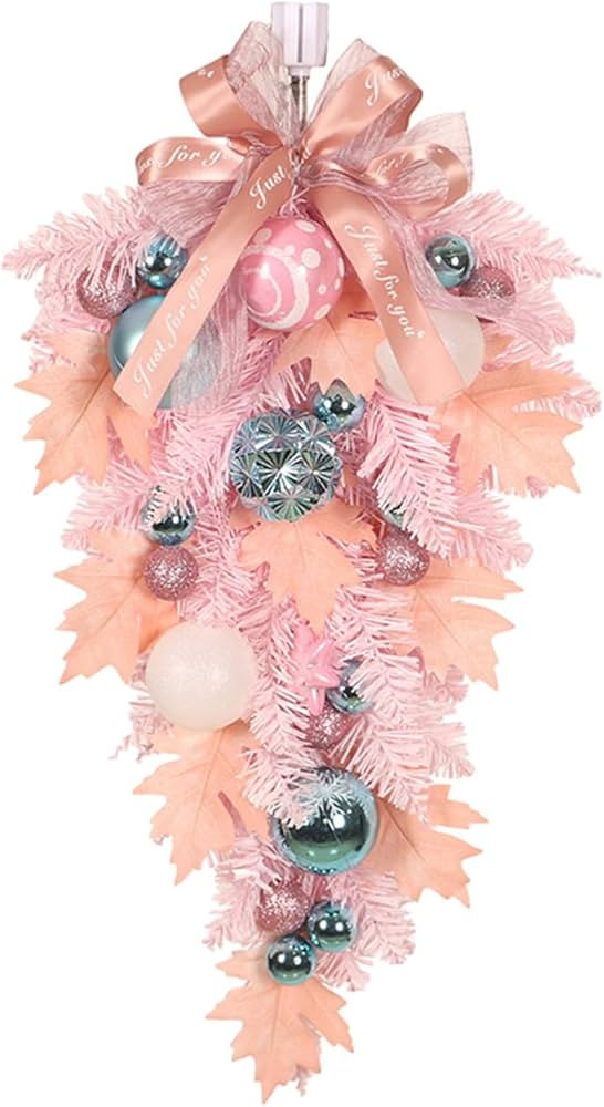 GBSELL Christmas Door Hanging Pink Wreath 23.4x11.7 in, Christmas Painted Ball Wreath, Best Decor... | Amazon (US)