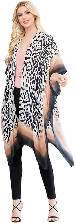 Exotic Animal Print Sheer Light Bikini Swim Cover Up Shawl - Kaftan Open Kimono Cardigan, Long Ve... | Amazon (US)