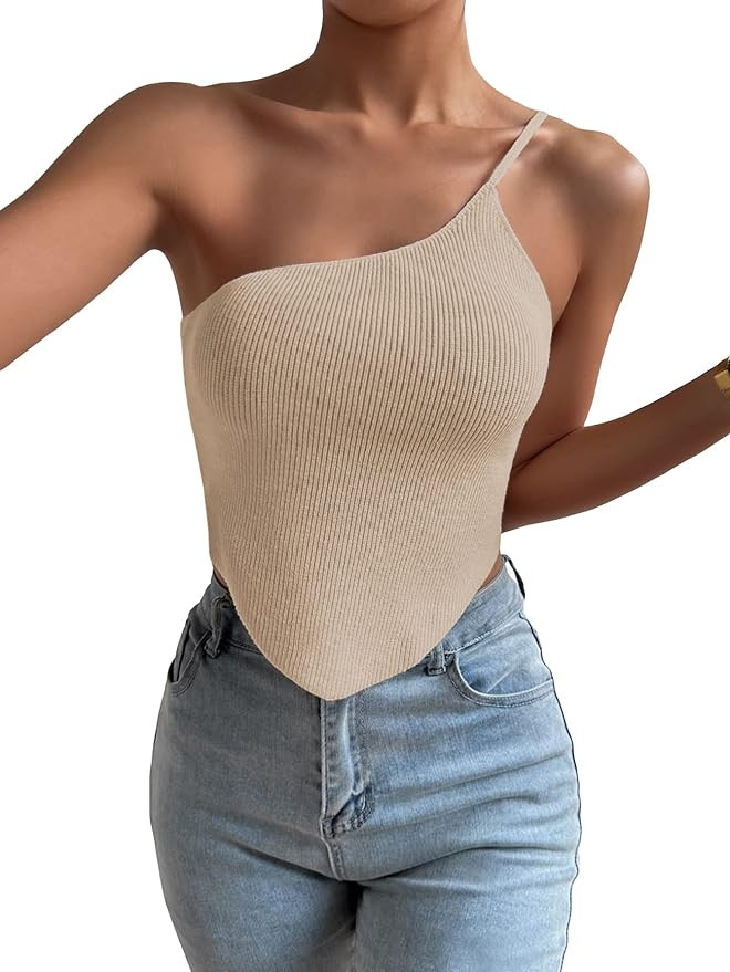 COZYEASE Women's Asymmetrical Tank Tops Sleeveless One Shoulder Slim Fit Crop Top Ribbed Knit Bac... | Amazon (US)