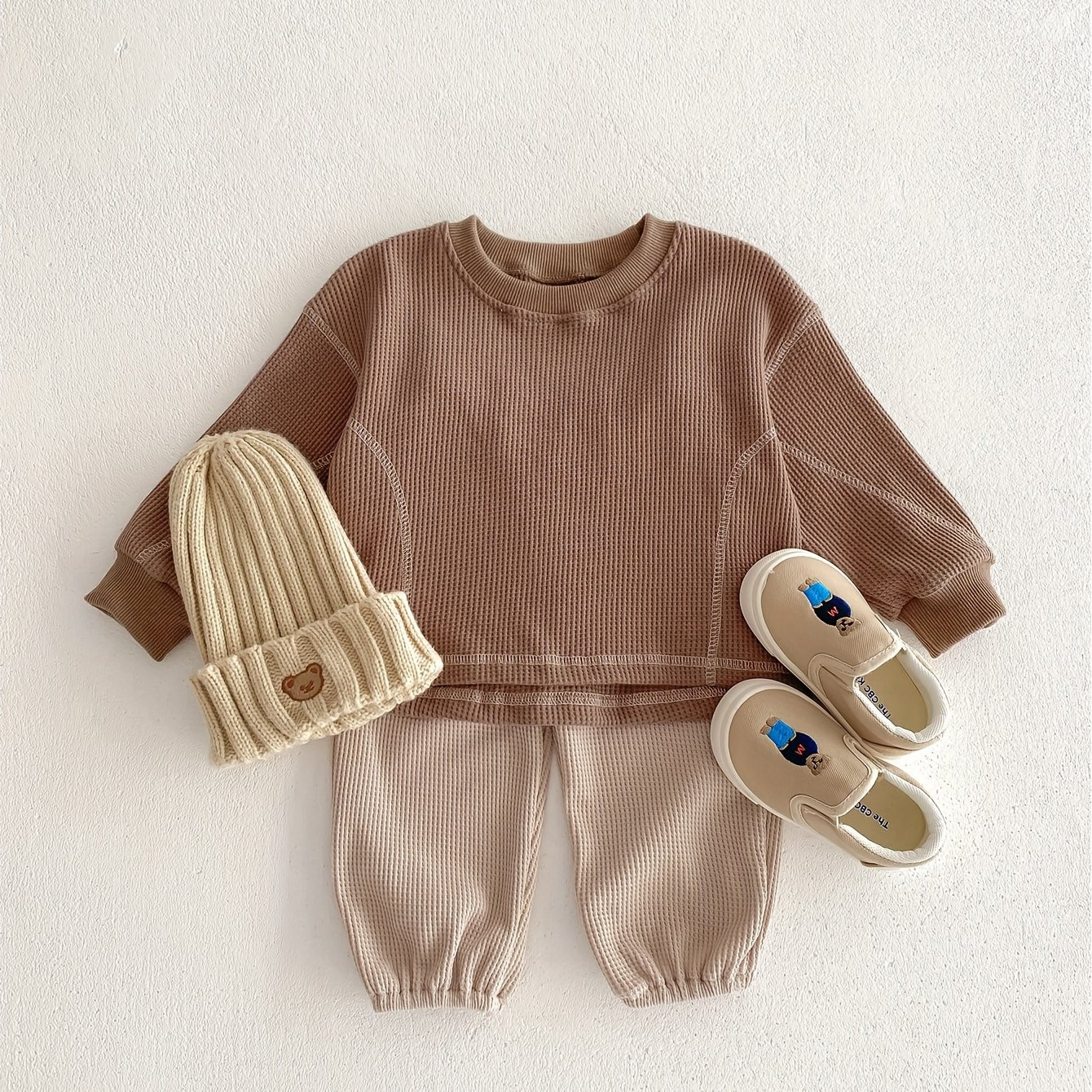 Toddler's Waffle Textured Long Sleeve Set Solid Color - Temu | Temu Affiliate Program