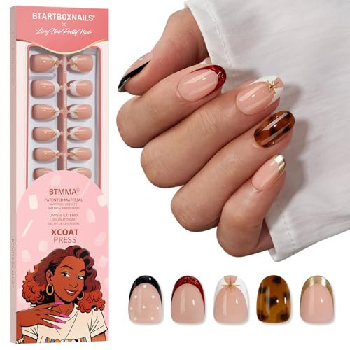 BTArtboxnails X LONGHAIRPRETTYNAILS Press On Nails - Whispers of Glamour, 5 Designs Mix Match Short Oval French Tip Press On Nails, 160 Pcs Salon Quality Soak Off Soft Gel Nail Tips in 16 Sizes | Amazon (US)