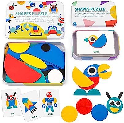 Coogam Wooden Pattern Blocks - Tangram Shape Puzzle Set Color Sorting Stacking Game Wood Animal J... | Amazon (US)