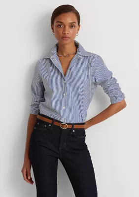 Lauren Ralph Lauren Women's Petite Striped Easy Care Cotton Shirt, PS | Belk