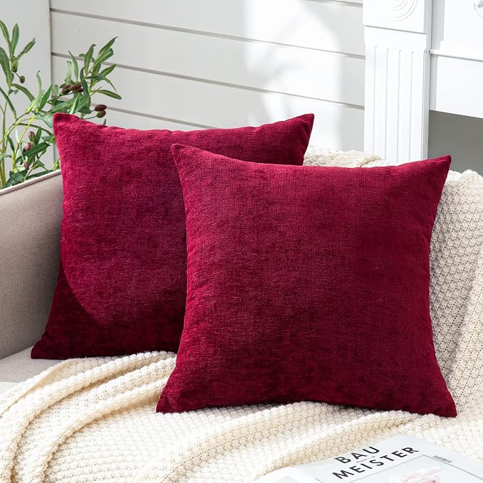 GAWAMAY Decorative Square Throw Pillow Covers 20"x20" Inch Set of 2, Super Soft Chenille Pillows ... | Amazon (US)