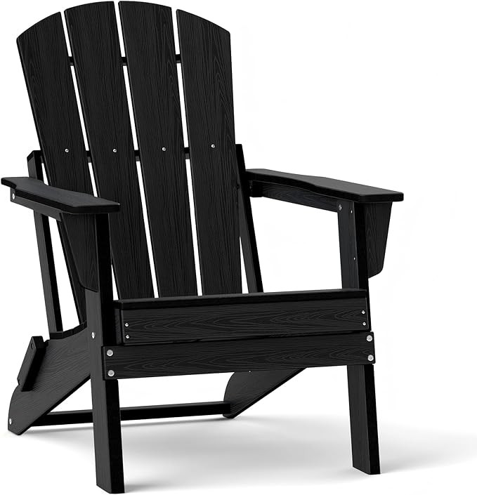 Folding Adirondack Chair, Portable HDPE Patio Chair, Black | All-Weather Space-Saving Foldable Fi... | Amazon (US)