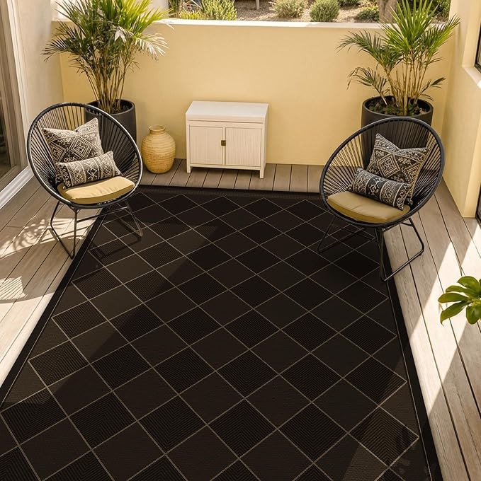 Dark Brown Diamond Checkered Easy Jute Rug 4x6, Non Slip Stain Resistant Checkerboard Area Rug, L... | Amazon (US)