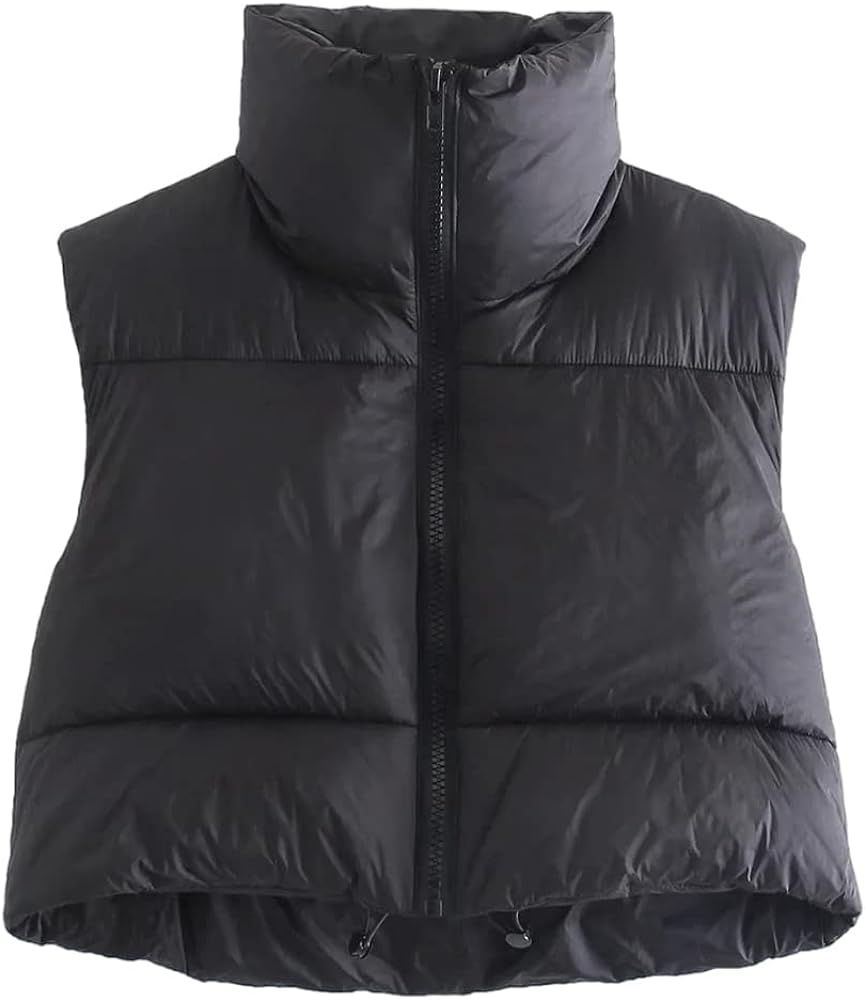 KEOMUD Women's Winter Crop Vest Lightweight Sleeveless Warm Outerwear Puffer Vest Padded Gilet Kh... | Amazon (US)