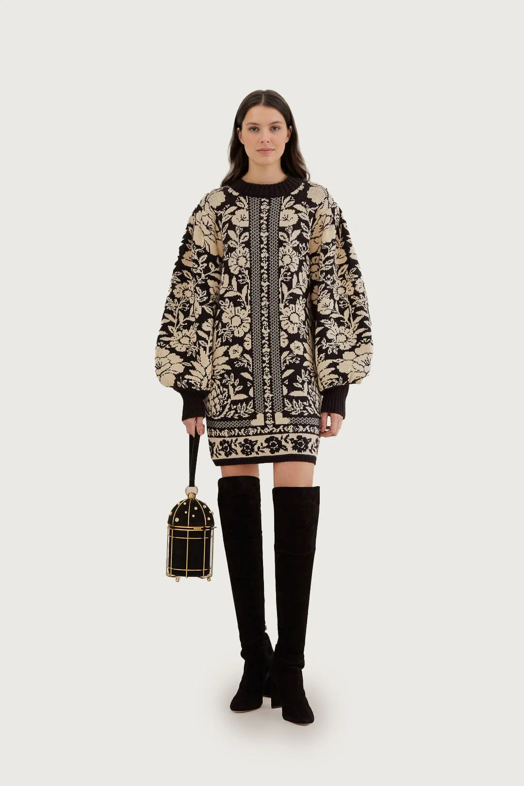 Black Pineapple Garden Mini Sweater Dress | FarmRio (US)