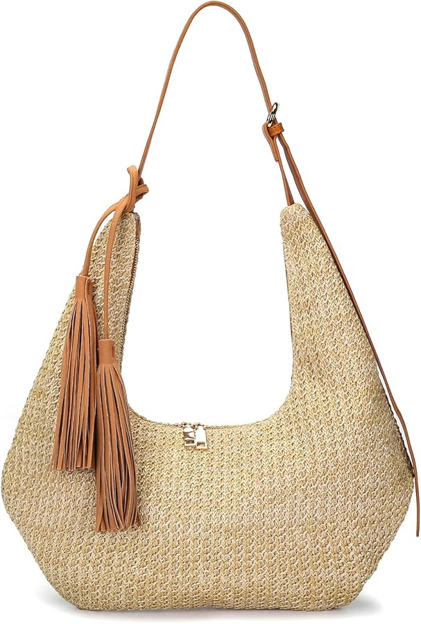 Herald Tassel Straw Hobo Shoulder Bag for Women, Summer Beach Crescent Crossbody Purse Handbag wi... | Amazon (US)