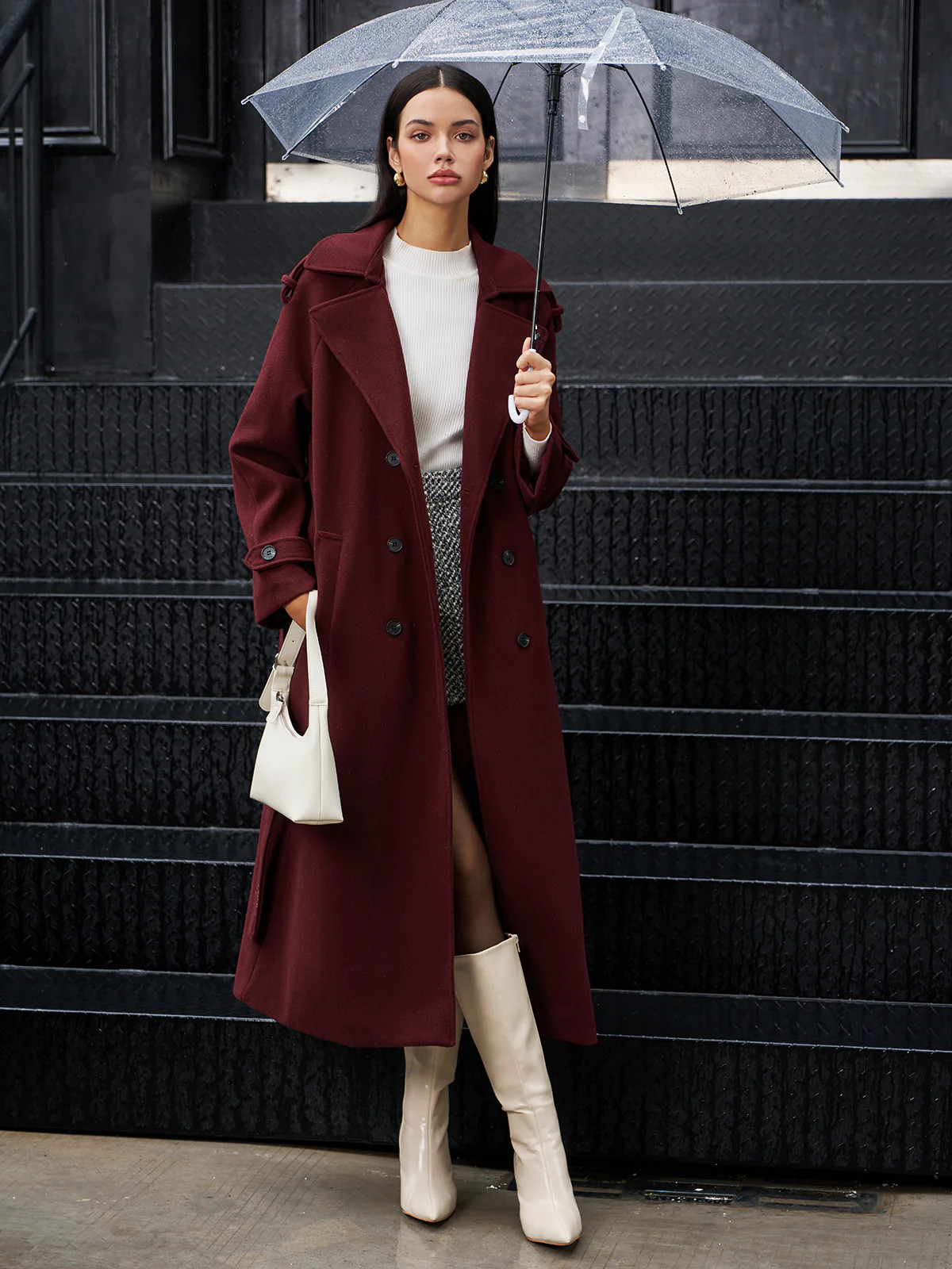 Regular Tweed Long Coat | Commense