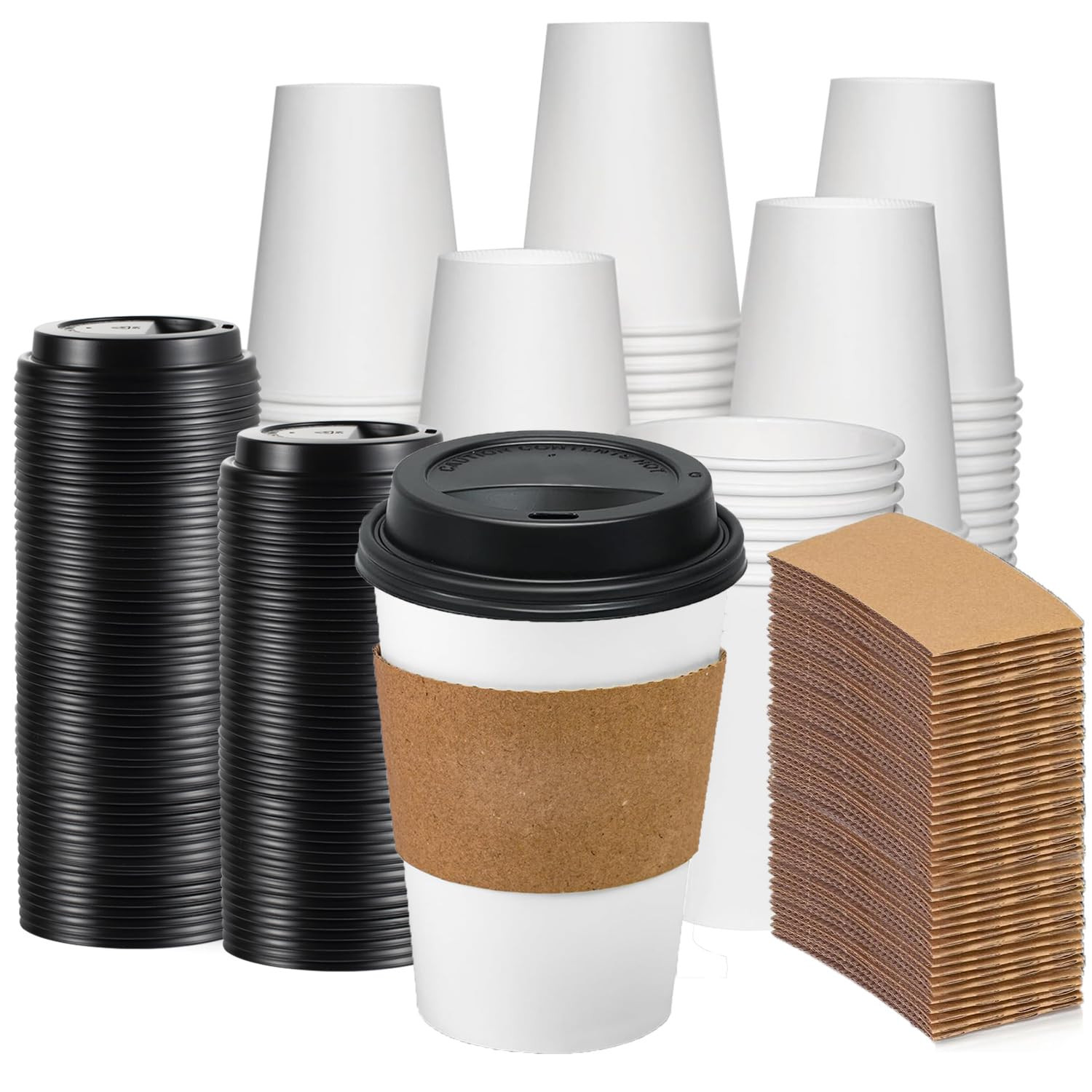 100 Pack 12 oz Disposable Coffee Cups with Lids and Sleeves, 12 oz Leak-Proof To Go Coffee Cups w... | Amazon (US)