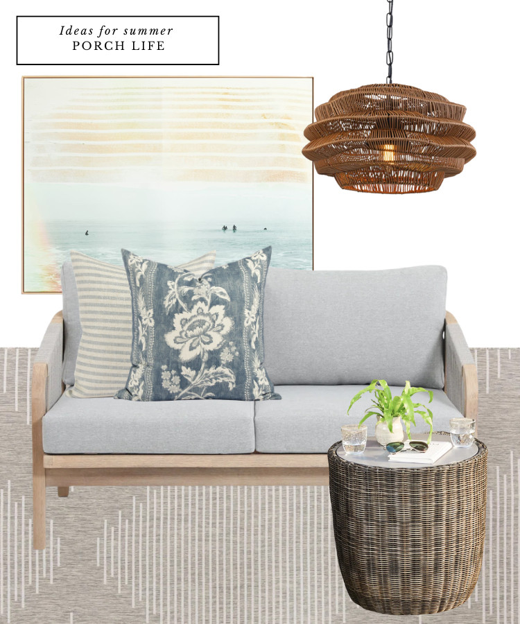 Summer porch decor, outdoor furniture, modern outdoor sofa, outdoor rug, wicker table, outdoor lighting  

 #LTKcanada #LTKsummer #LTKhome