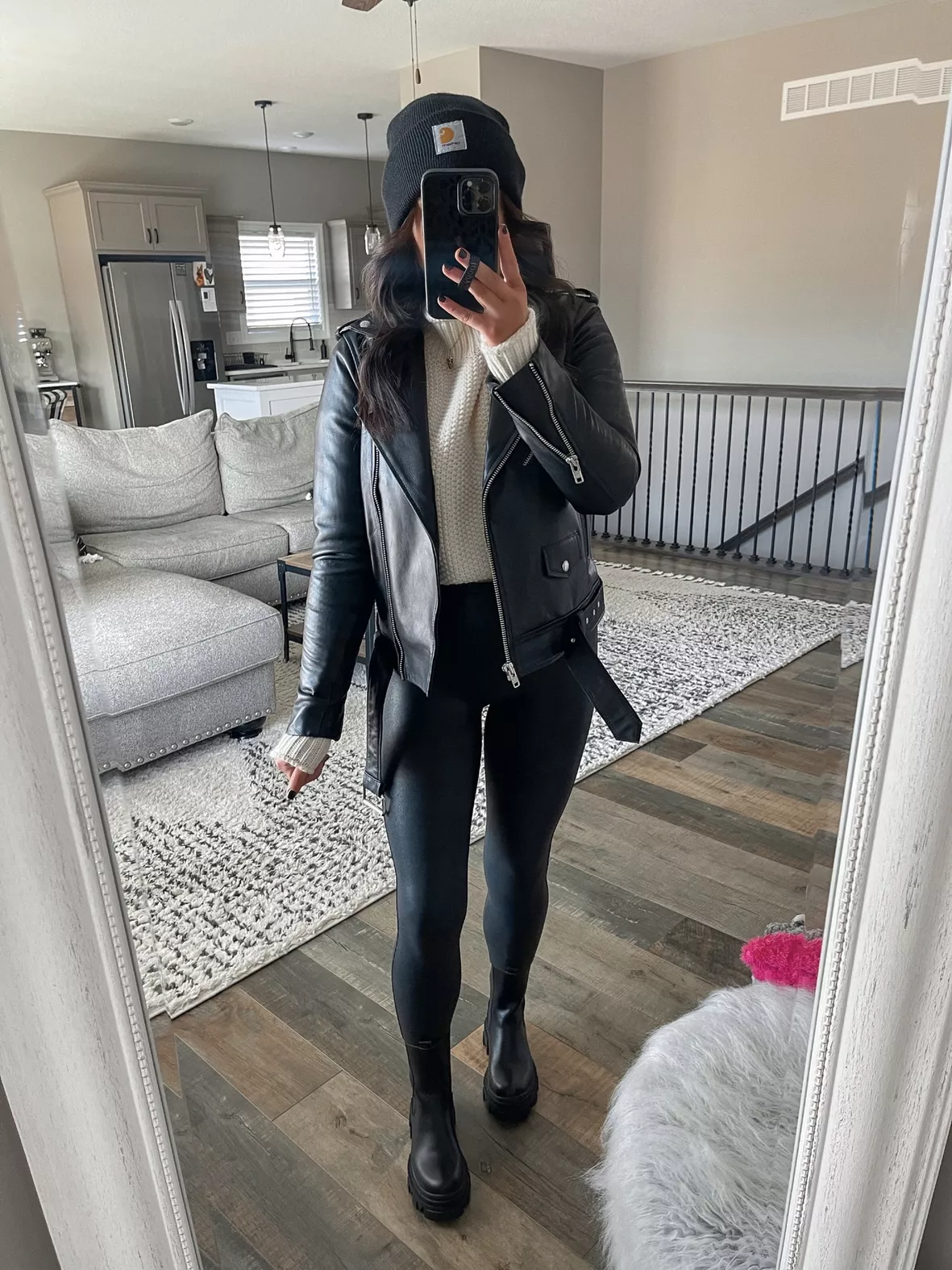 Petite Black Leather-Look Biker Leggings