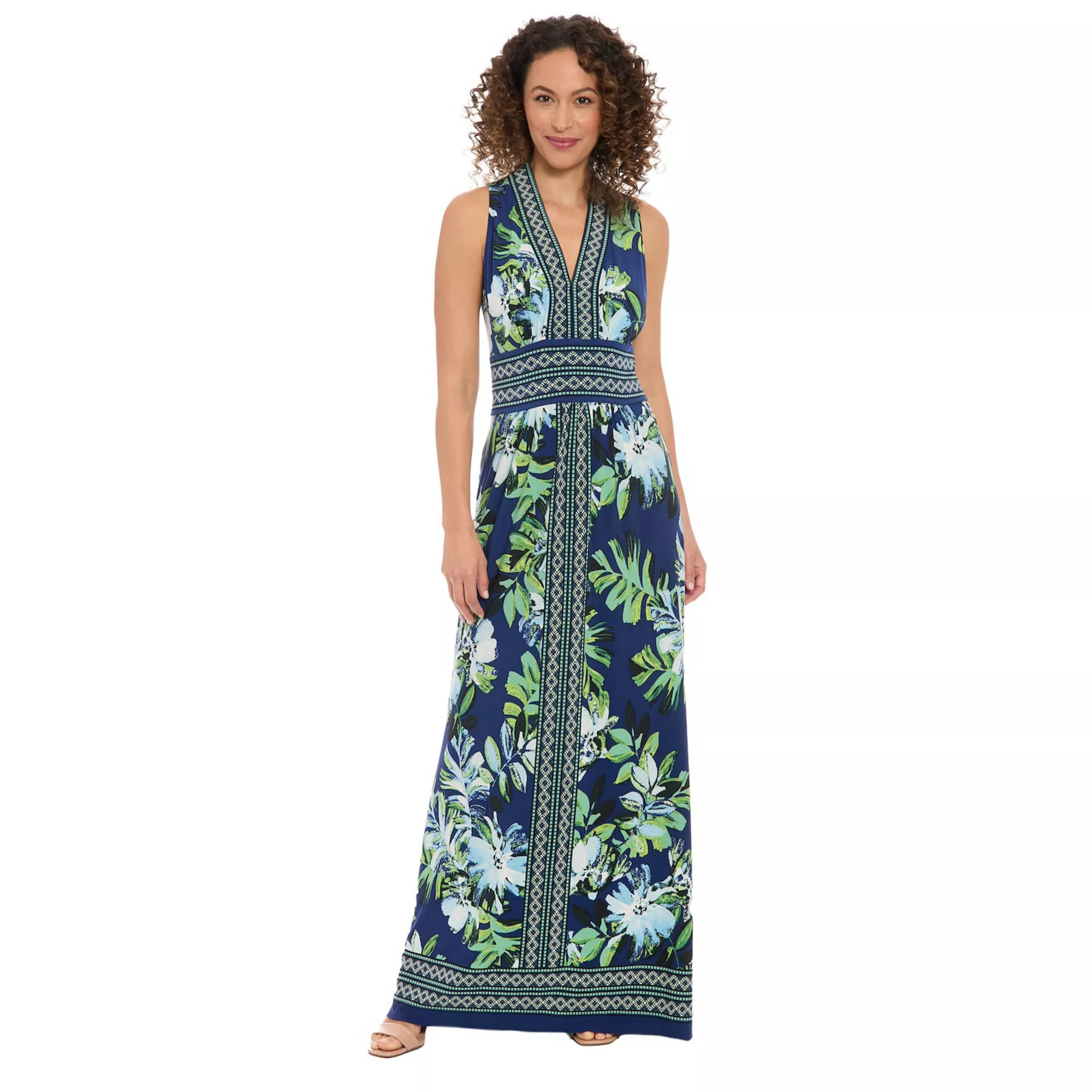 Women's London Times Floral Print Sleeveless V-Neck Flowy Maxi Dress | Kohl's