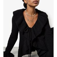 Women's Black Ruffled Tie Front Cardigan Apricot New Look | New Look (UK)