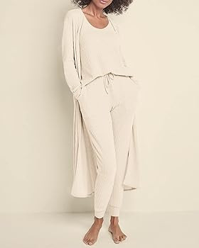 Eurivicy Womens Trendy Lounge Set Waffle Knit 3 Piece Pajamas Set Tank Top Loose Pants with Long ... | Amazon (US)