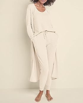Eurivicy Womens Trendy Lounge Set Waffle Knit 3 Piece Pajamas Set Tank Top Loose Pants with Long ... | Amazon (US)