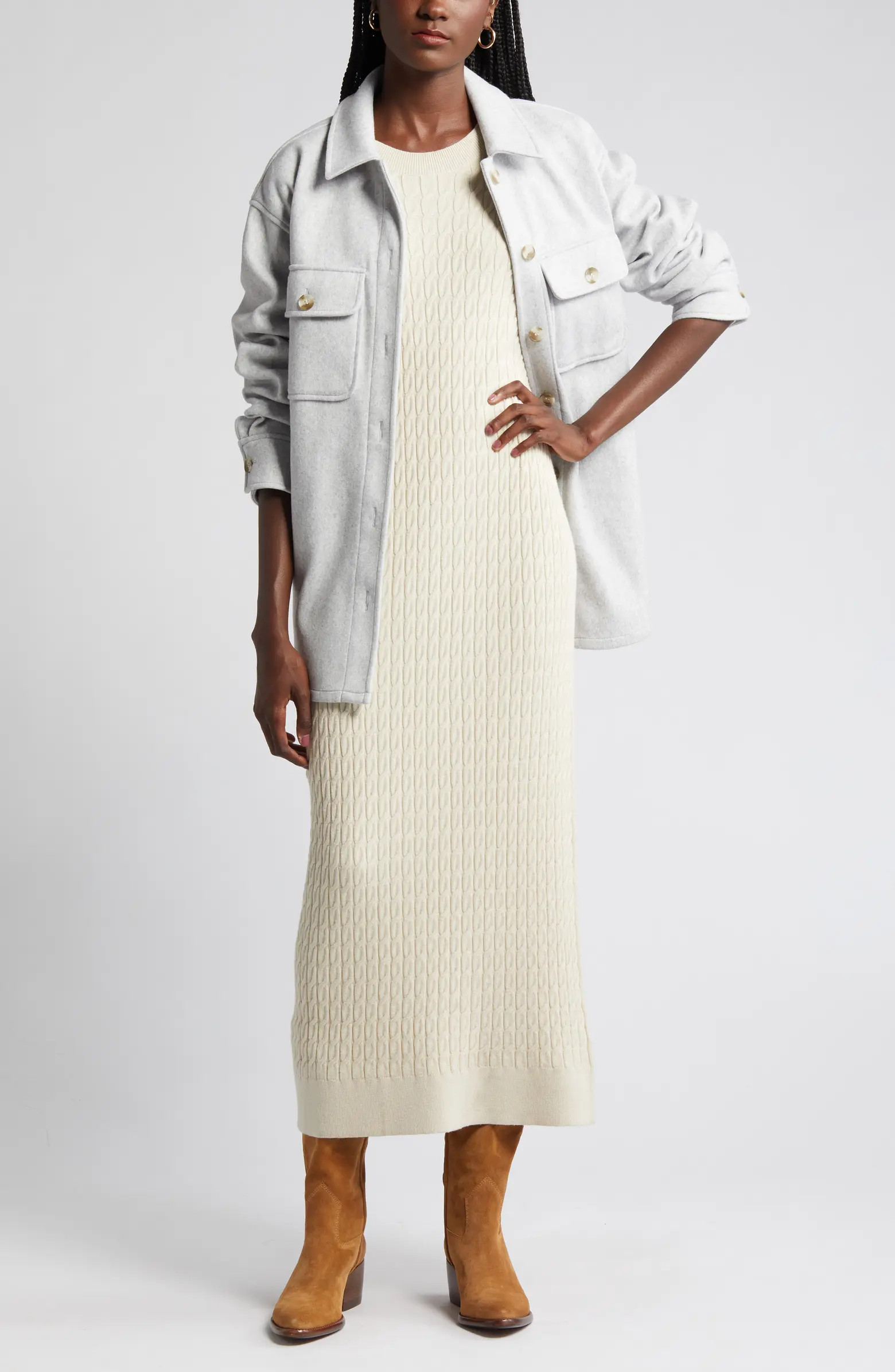 Cable Stitch Long Sleeve Midi Sweater Dress | Nordstrom