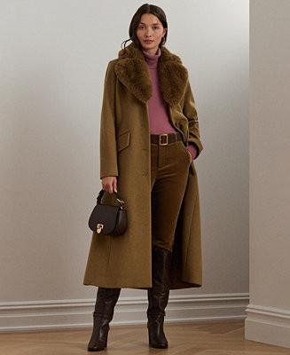 Lauren Ralph Lauren Women's Single-Breasted Faux-Fur-Collar Coat - Macy's | Macy's