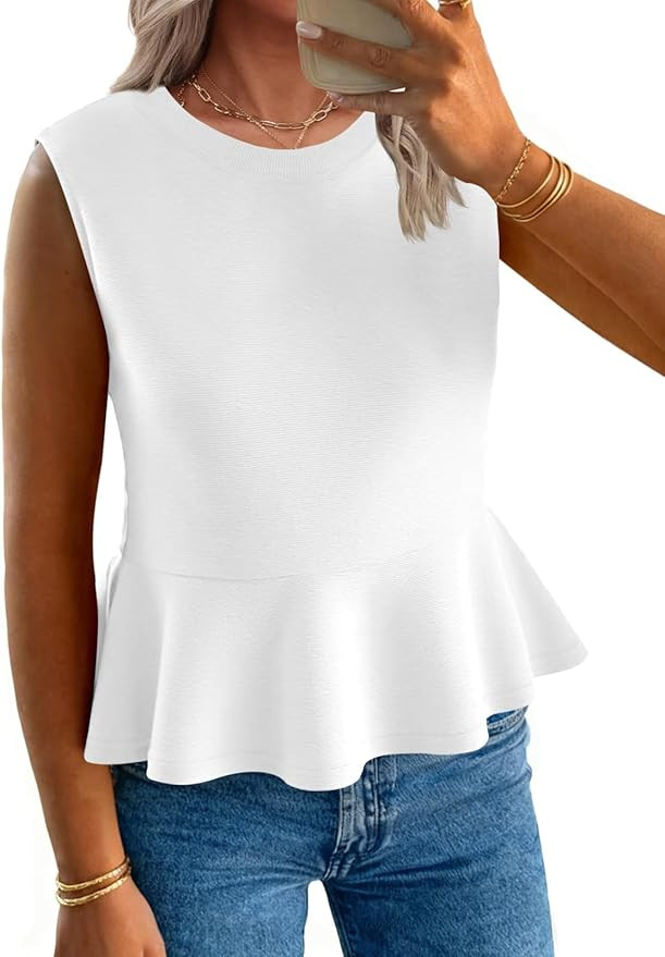 Tankaneo Womens Summer Tank Tops Sleeveless Ribbed Knit Babydoll Peplum Tops Work Business Casual... | Amazon (US)