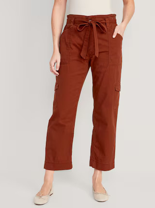 High-Waisted Tie-Belt Cargo Straight Workwear Ankle Pants for Women | Old Navy (US)