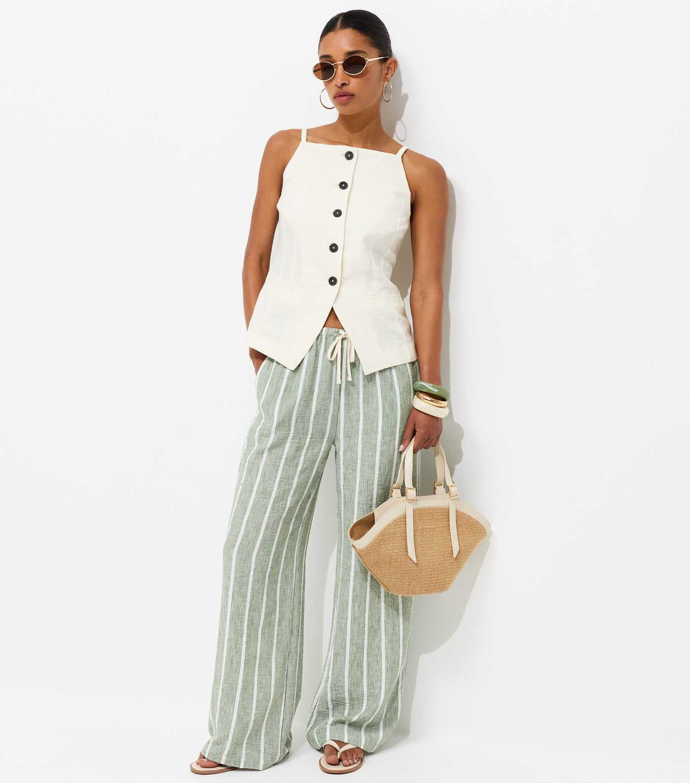 Green Striped Wide Leg Trousers | New Look | New Look (UK)