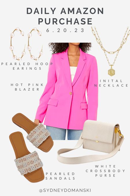 This casual work outfit is all from Amazon! A dressy and cute pink blazer with pearled earrings and sandals. Perfect for an upscale yet affordable work outfit! 

#LTKitbag #LTKstyletip #LTKshoecrush