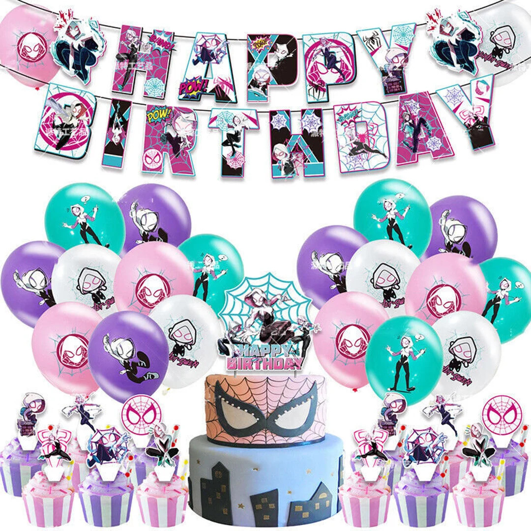 Spider Gwen Theme Backdrop Party Birthday Decorations Supplies - Etsy | Etsy (US)