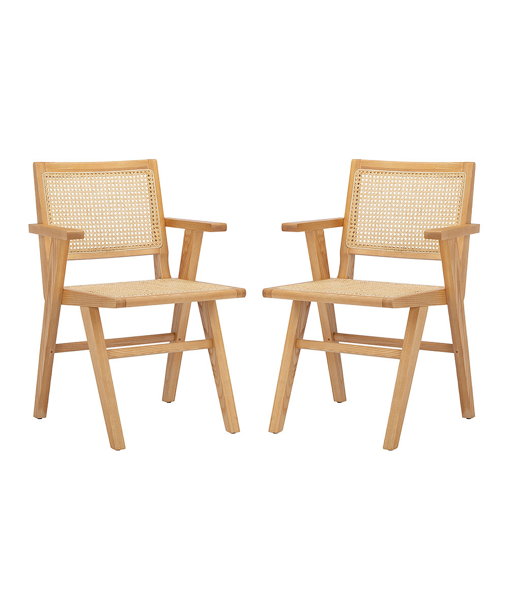 SAFAVIEH Accent Chairs NATURAL - Brown Hattie French Cane Armchair - Set of Two | Zulily
