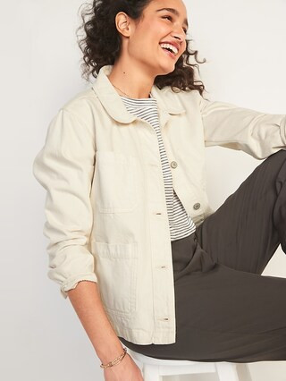 Ecru-Wash Jean Chore Jacket for Women | Old Navy (US)