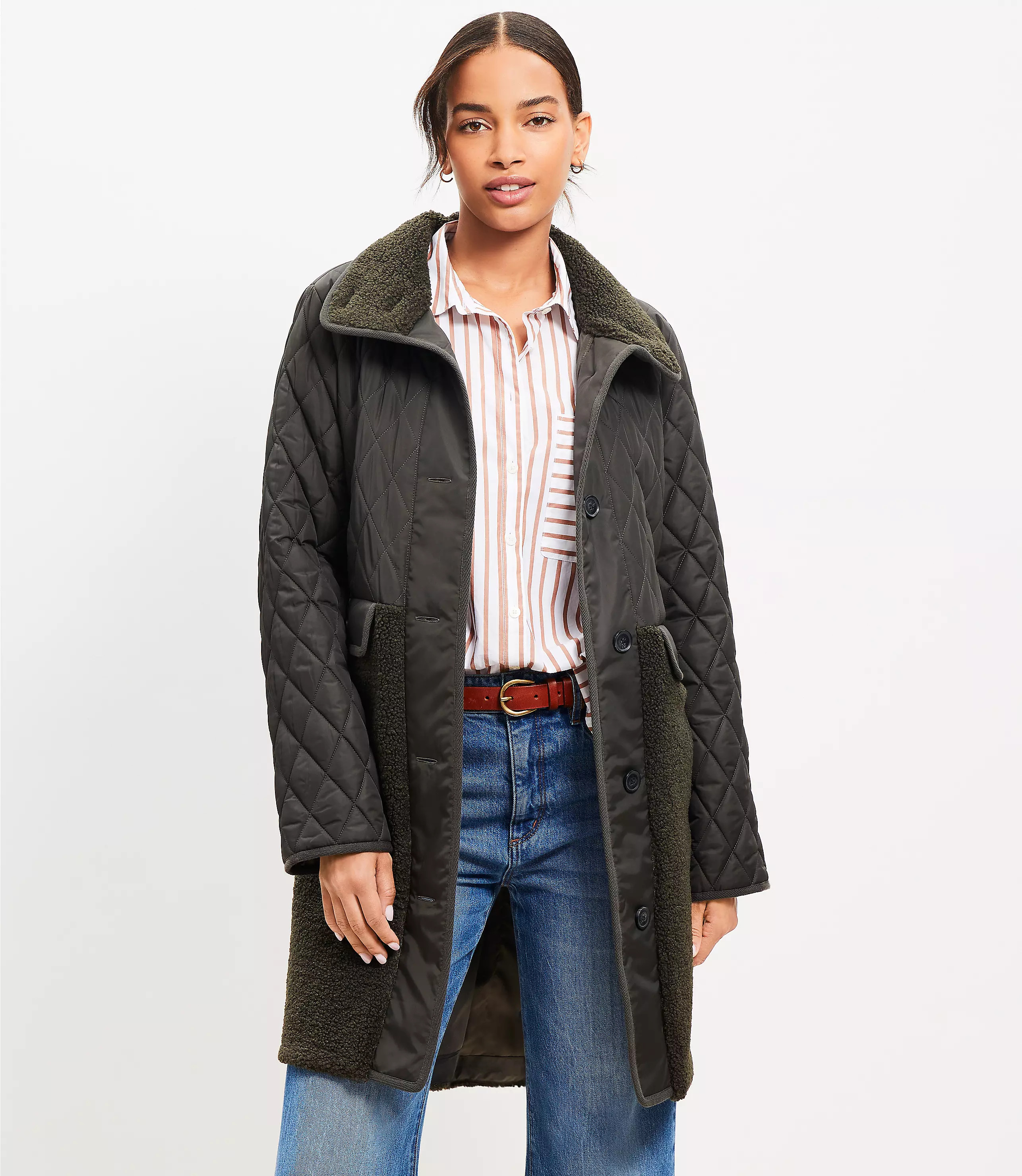 Shearling Mixed Media Coat | LOFT