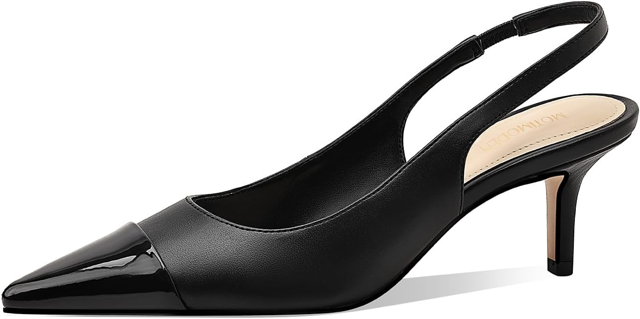 Women's Kitten Heel Slingback Pointed Closed Toe Pumps Dress Shoes for Women Low Stiletto Heels f... | Amazon (US)