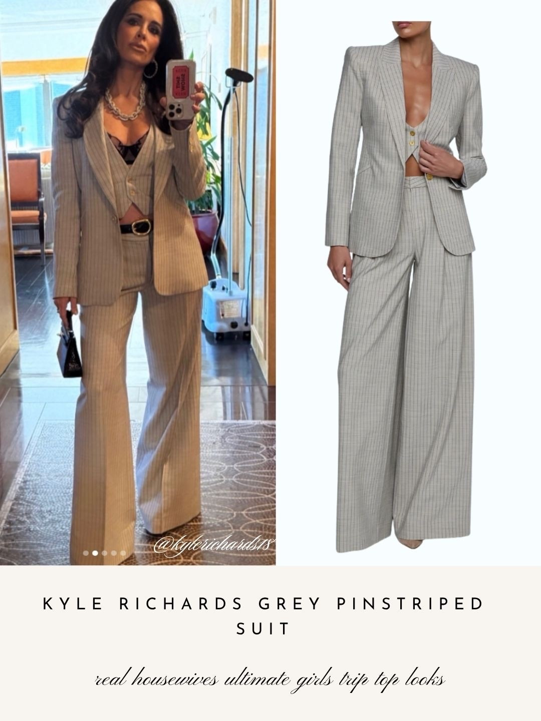 Kyle Richards’ Grey Pinstriped Suit 📸 = @kylerichards18