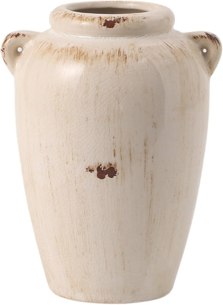 Rustic Ceramic Vase, Farmhouse Flower Vase, Terracotta Vase, Vintage Pottery Vase for Home Decor,... | Amazon (US)