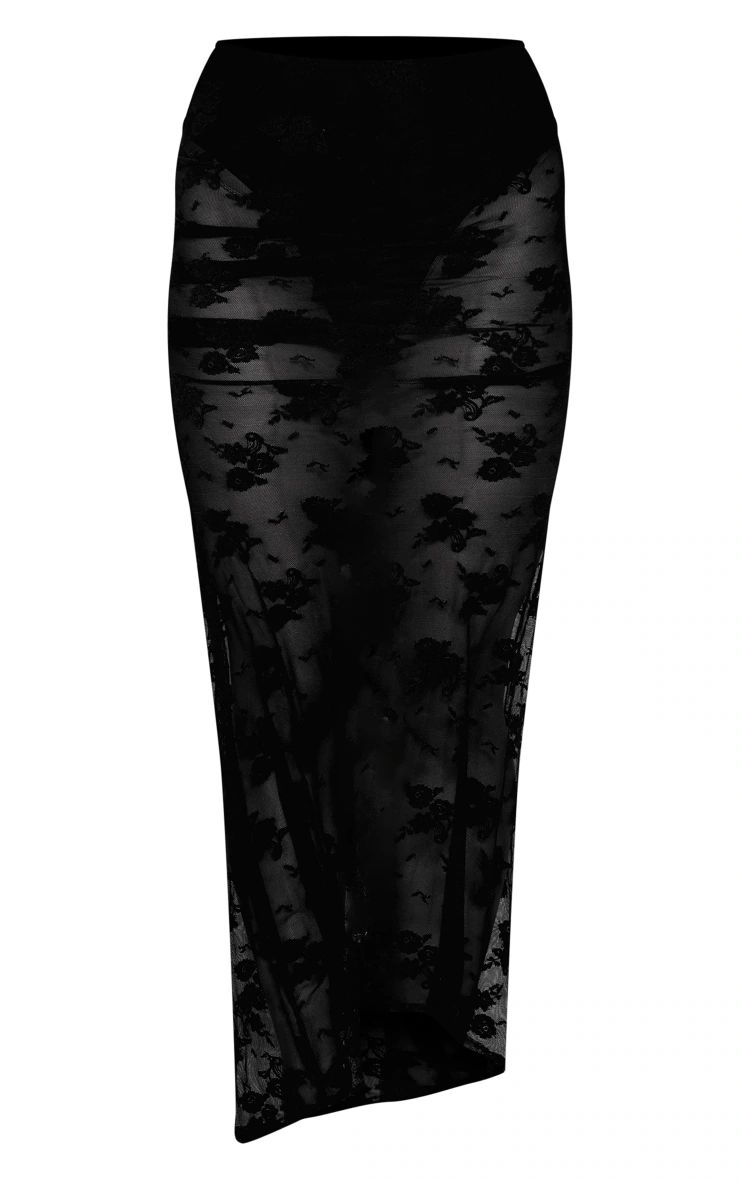 Black Floral Lace Panties Insert Handkerchief Hem Maxi Skirt | PrettyLittleThing US