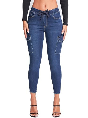 YMI Jeans Women's Skinny Cargo Jeans, Royal Blue, L | Amazon (US)