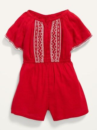 Embroidered Flutter-Sleeve Romper for Toddler Girls | Old Navy (US)