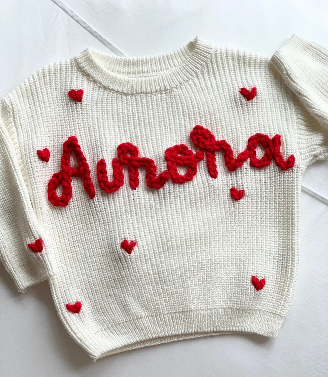Oversized Knit Sweater Hearts Sweater Baby Sweater Embroidered Sweater Keepsake Sweater Valentine... | Etsy (US)