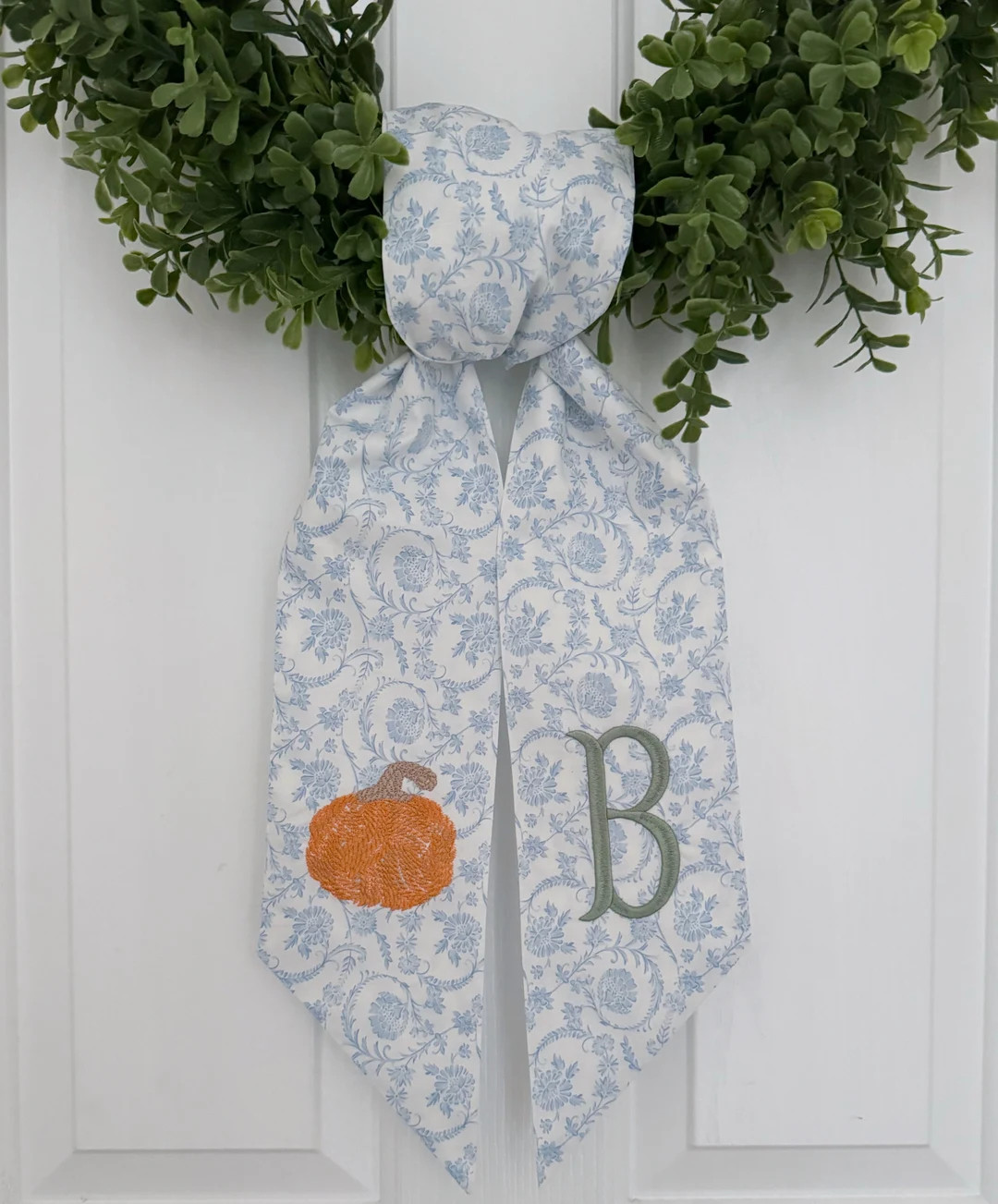 Orange and Blue Pumpkin Wreath Sash - Fall Decor - Custom Door Decor - Halloween Decor - Fall Por... | Etsy (US)