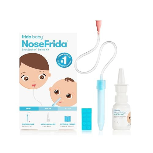 Frida Baby Saline Kit, Cold & Flu 12 pc Set Includes NoseFrida Nasal Aspirator for Baby, Nose Sucker, Saline Nasal Spray with 10 Extra Hygiene Filters, Nasal Spray Decongestant, 0.68 fl oz | Amazon (US)