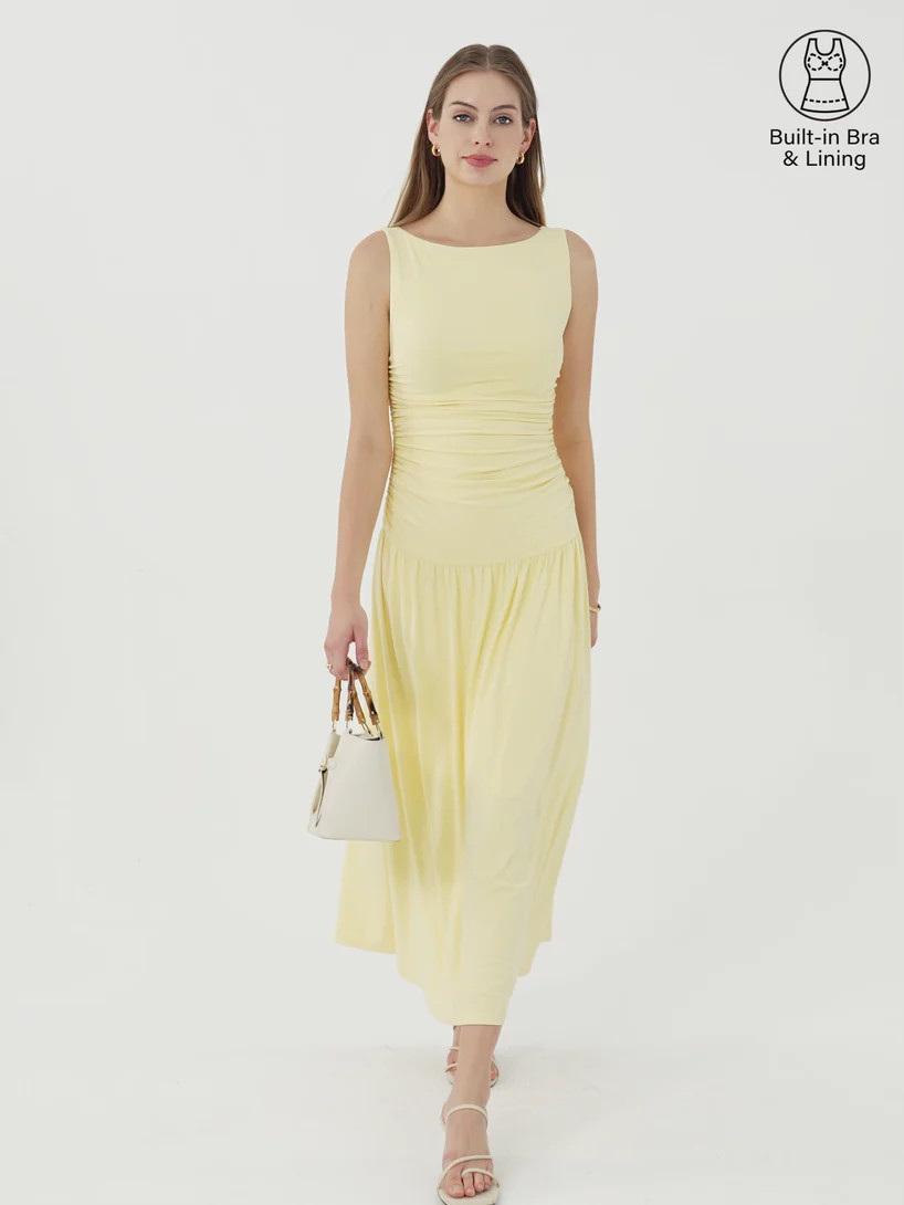 SkinKiss Cooling Boatneck Ruched Midi Bra Dress | OGLmove