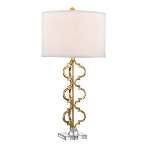 Elk Home Castile 16" Transitional Metal and Linen Table Lamp in Gold/White | Cymax