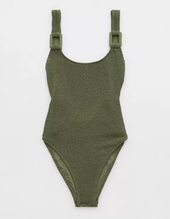 Aerie Shine Crinkle Ring Birthday Scoop One Piece Swimsuit | Aerie