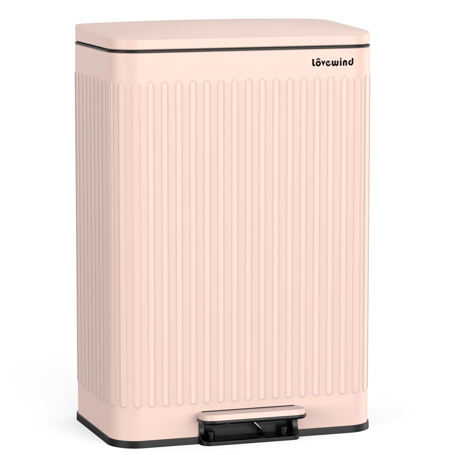Lovewind 60 Liter/ 16 Gallon Stainless Steel Trash Can with Soft-Close Lid, Large Footstep Garbage Can with Roman Texture, Removable Inner Buckets, Recycling Bin for Kitchen Office, Pink | Amazon (US)
