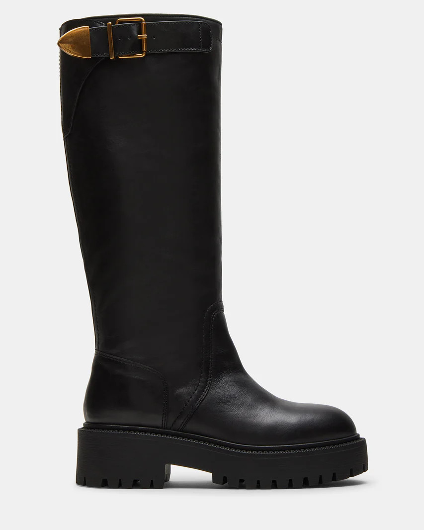 BUSTER Black Leather Platform Lug Boot | Women's Boots | Steve Madden (US)