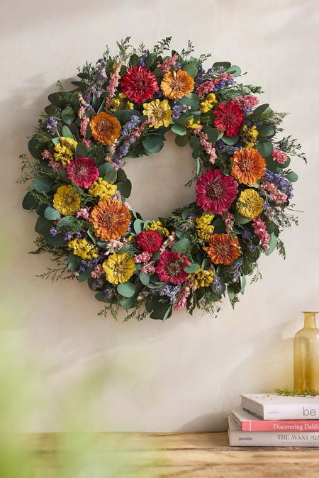 Transform your home with a burst of vibrant color, with the exclusive Zinnia Wreath, handcrafted by Terrain. Each wreath is an artistic masterpiece, featuring an abundance of preserved zinnia blooms and botanicals. With its bright, long-lasting beauty, this wreath is the perfect way to bring nature indoors.

✨Made with preserved silver dollar leaves, dried larkspur, statice, caspia, and natural preserved zinnias.
Includes a ring for easy hanging.

Discover the perfect addition to your home decor and enjoy the timeless elegance of preserved botanicals. Order yours today and let the beauty of zinnias brighten your space year-round! 

#LTKHome #LTKSummerSales #LTKWedding