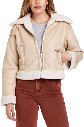DEAR JOHN Women's Terry Sherpa Suede Jacket Size Medium Winter Beige | Amazon (US)
