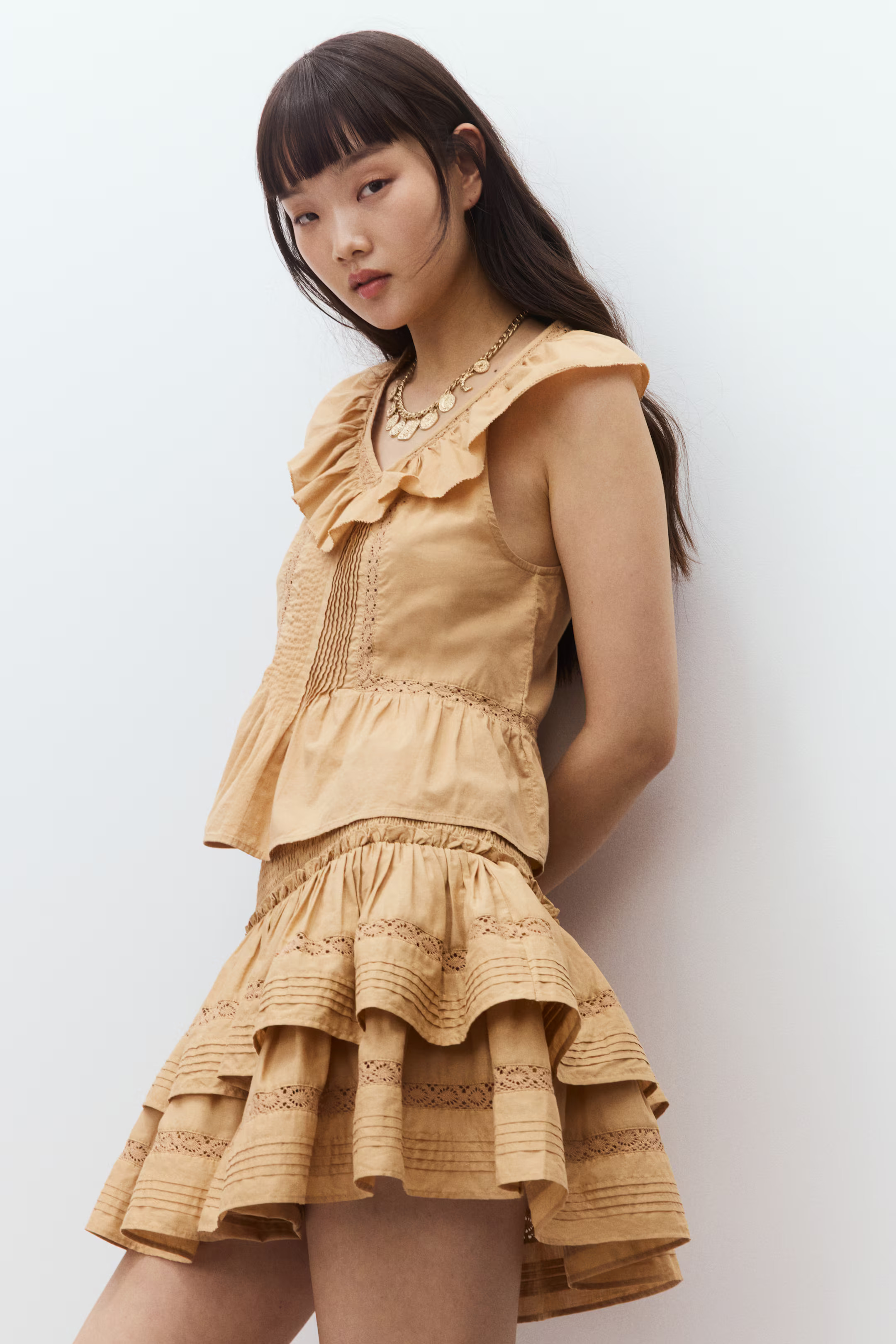 Top de algodón con ribete de volantes | H&M (FR, IT, ES, PT, BE)